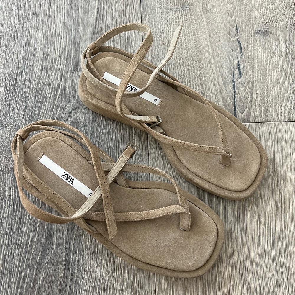 Zara Flat Suede Brown Sandals